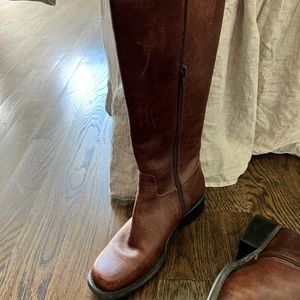 Brown leather boots